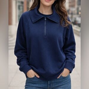 Anrabess | L | Classic Navy Women's Half-Zip Sweatshirt quarter zip pullover